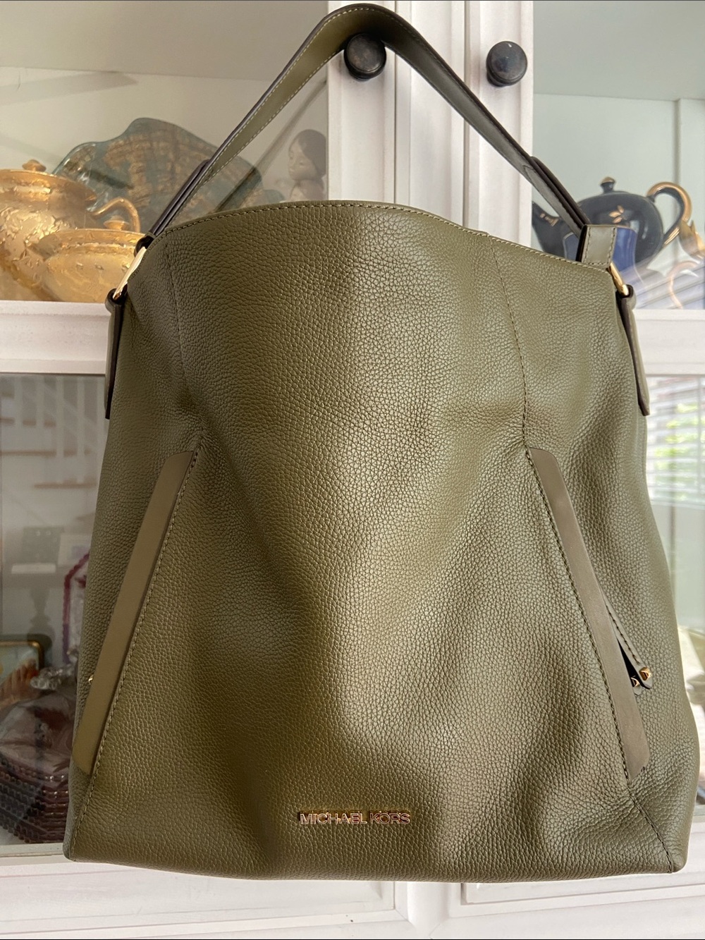 Michael Kors Olive Green Pebbled Leather Shoulder Bag